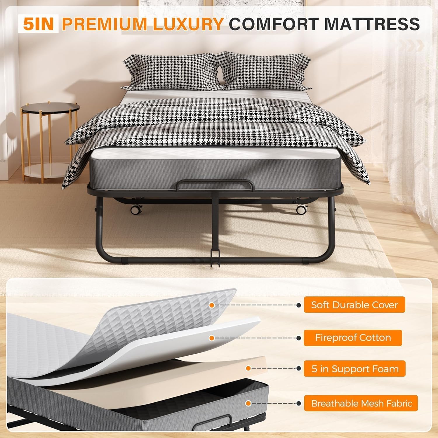 Folding Bed with Memory Foam Mattress