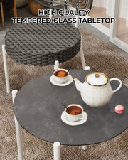 GarveeLife 3 Piece Wicker Patio Bistro Furniture Set, Outdoor Dining Chairs, Includes 2 Rattan Chairs and Tempered Glass Table, for Garden, Backyard, Balcony, Apartment, White & Grey