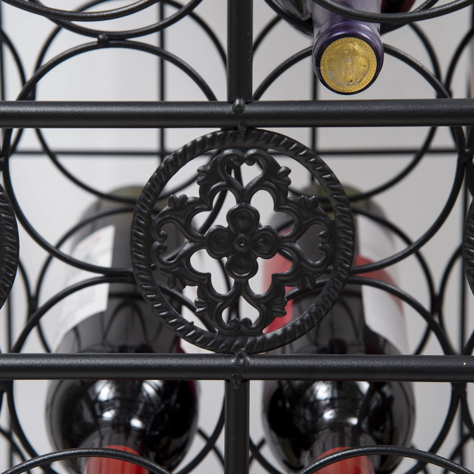 HOMCOM 45 Bottle Wrought Iron Wine Rack Jail with Lock - Black