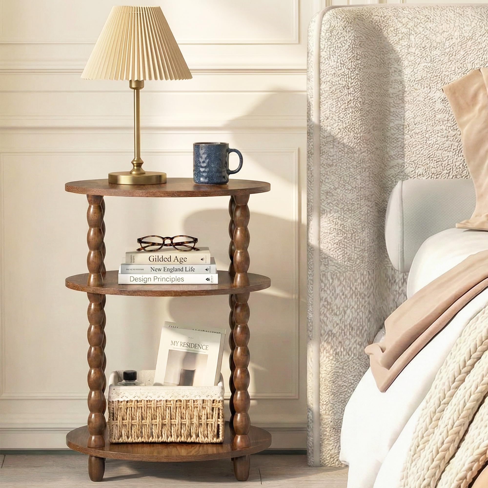 3-Tier Side Table with Storage Shelves