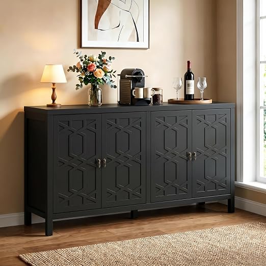 60" Buffet Sideboard Cabinet with 4 Doors & Adjustable Shelves