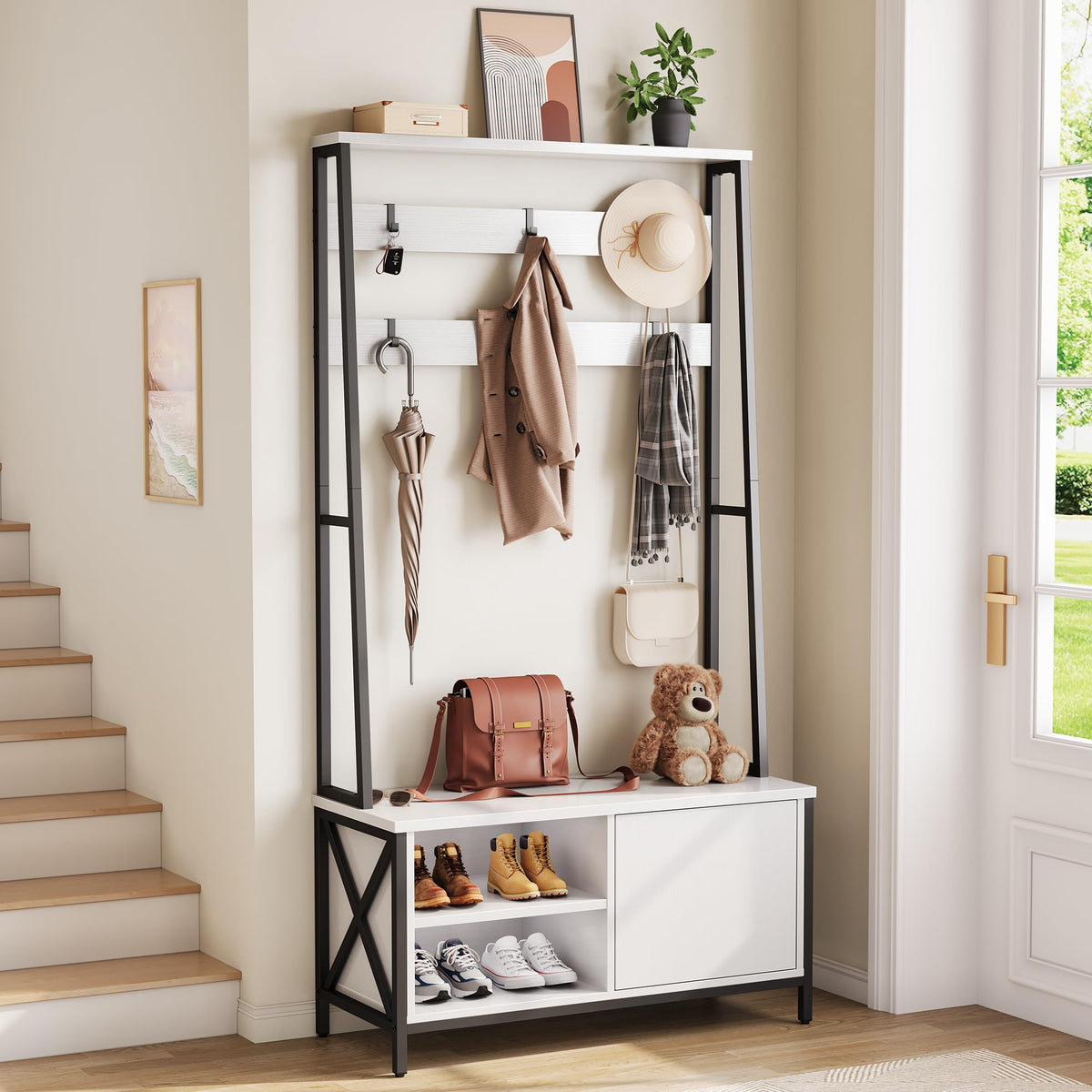 White Hall Tree with Storage Bench