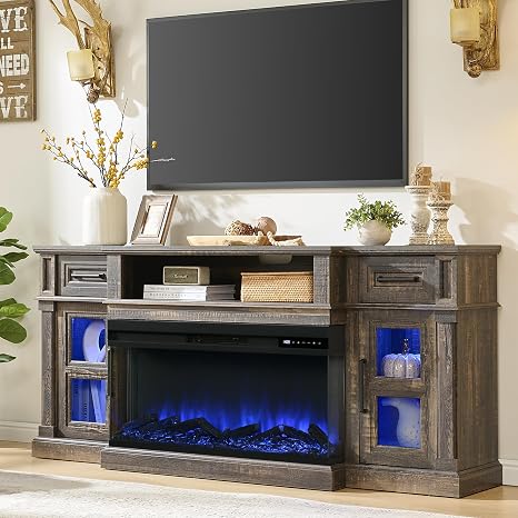70" Fireplace TV Stand with 3-Side Electric Fireplace