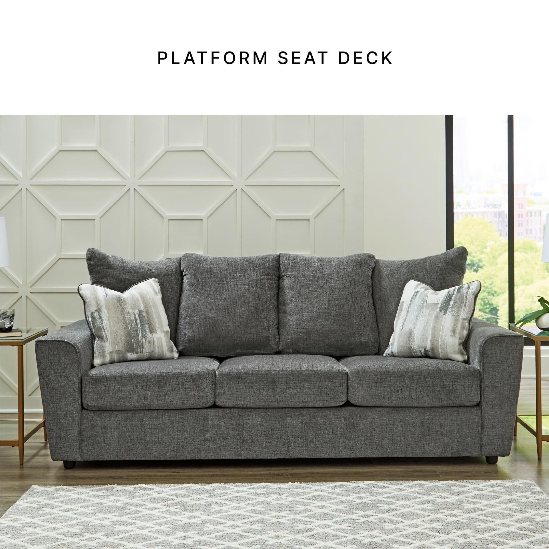 Dark Gray Flared Arm Chenille Sofa