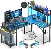 L-Shaped Desk with Power Outlets & Monitor Stand