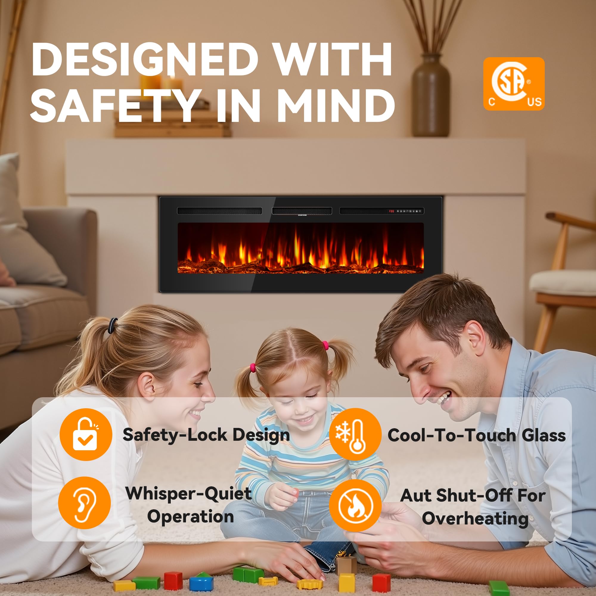 Wall-Mounted Recessed Electric Fireplace