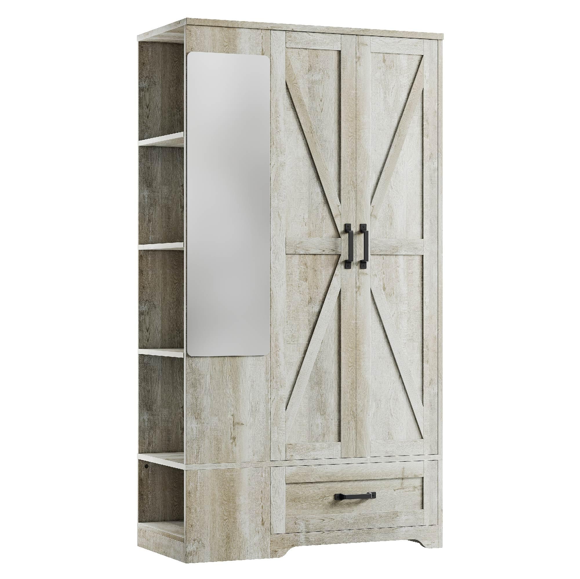 Wardrobe Closet with Mirror, Doors & Shelves