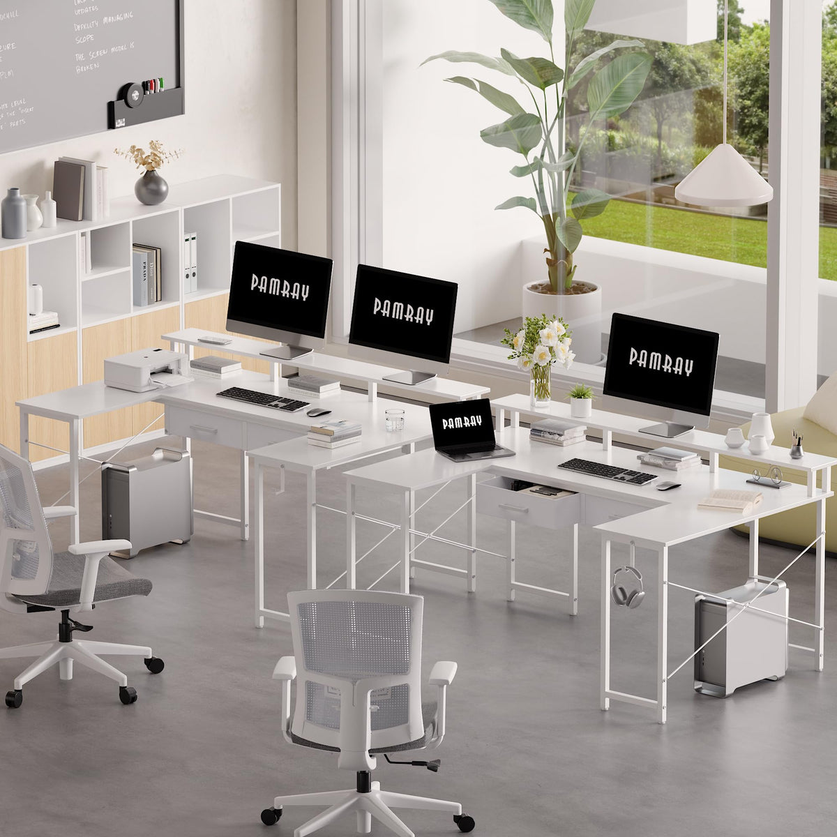Pamray 55 Inch Gaming Desk with Drawers U Shaped Large Computer Desk