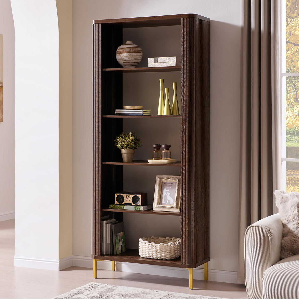 Curved Fluted 5-Tier Bookcase