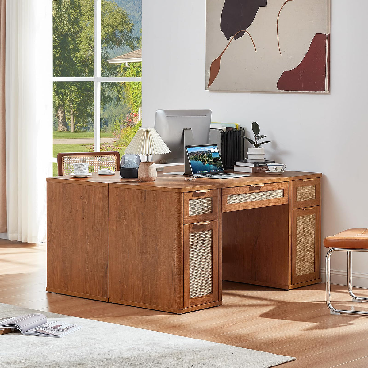 Rattan-Style Storage Desk