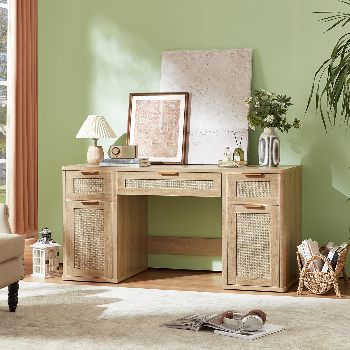 Rattan Desk with Storage