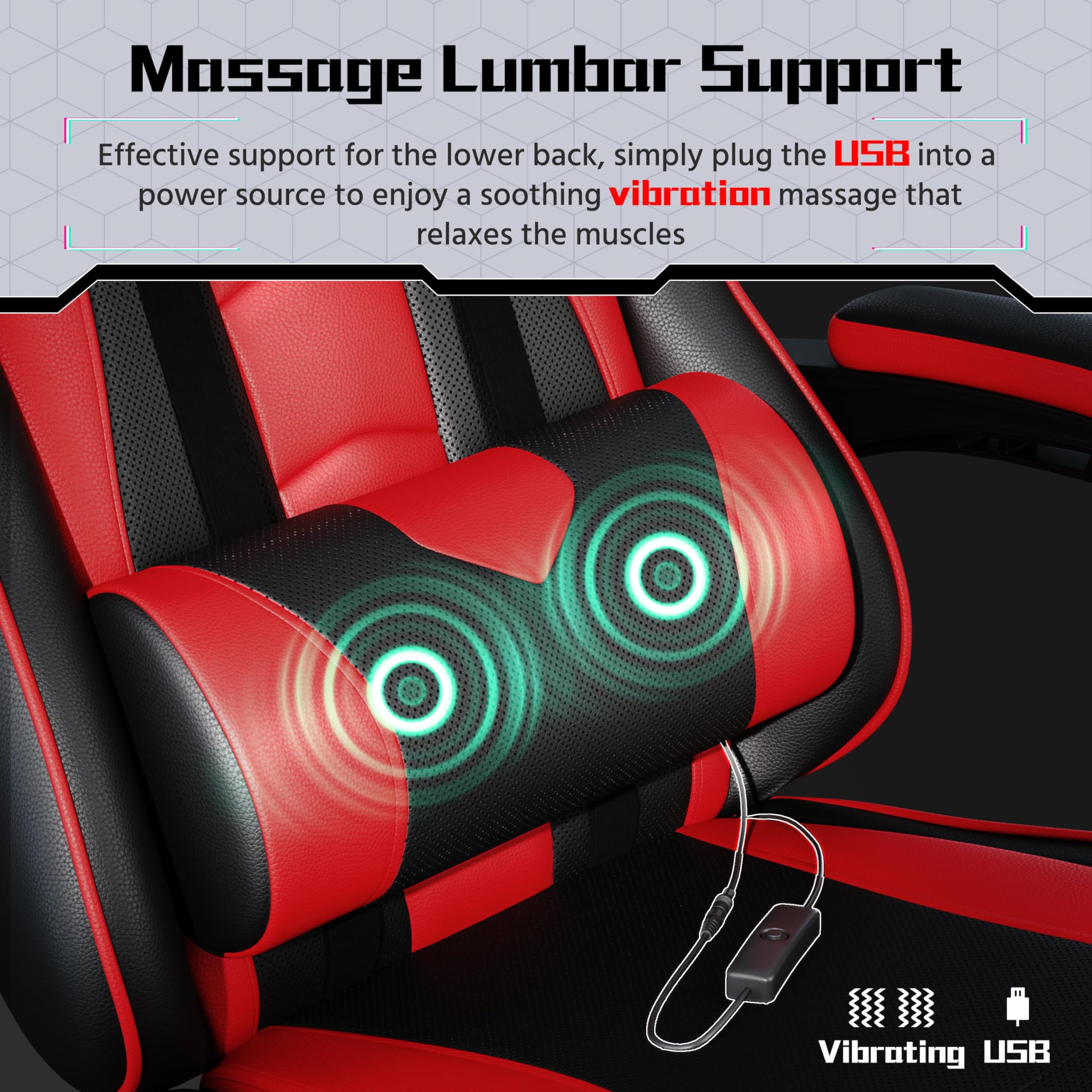 Yaheetech Gaming Chair, Computer Office Chair with Headrest and Massage Lumbar Support, Height Adjustable Ergonomic Chairs with Swivel Seat, Black/Red
