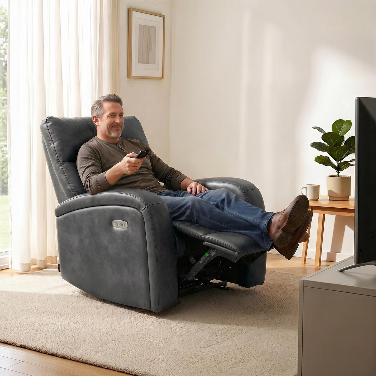 MCombo Zero Wall Recliner Chair, Power Wall Hugger Recliner with USB & Type-C Dual Charge Ports for Small Space, Living Room, RV PR644 (Dark Grey)