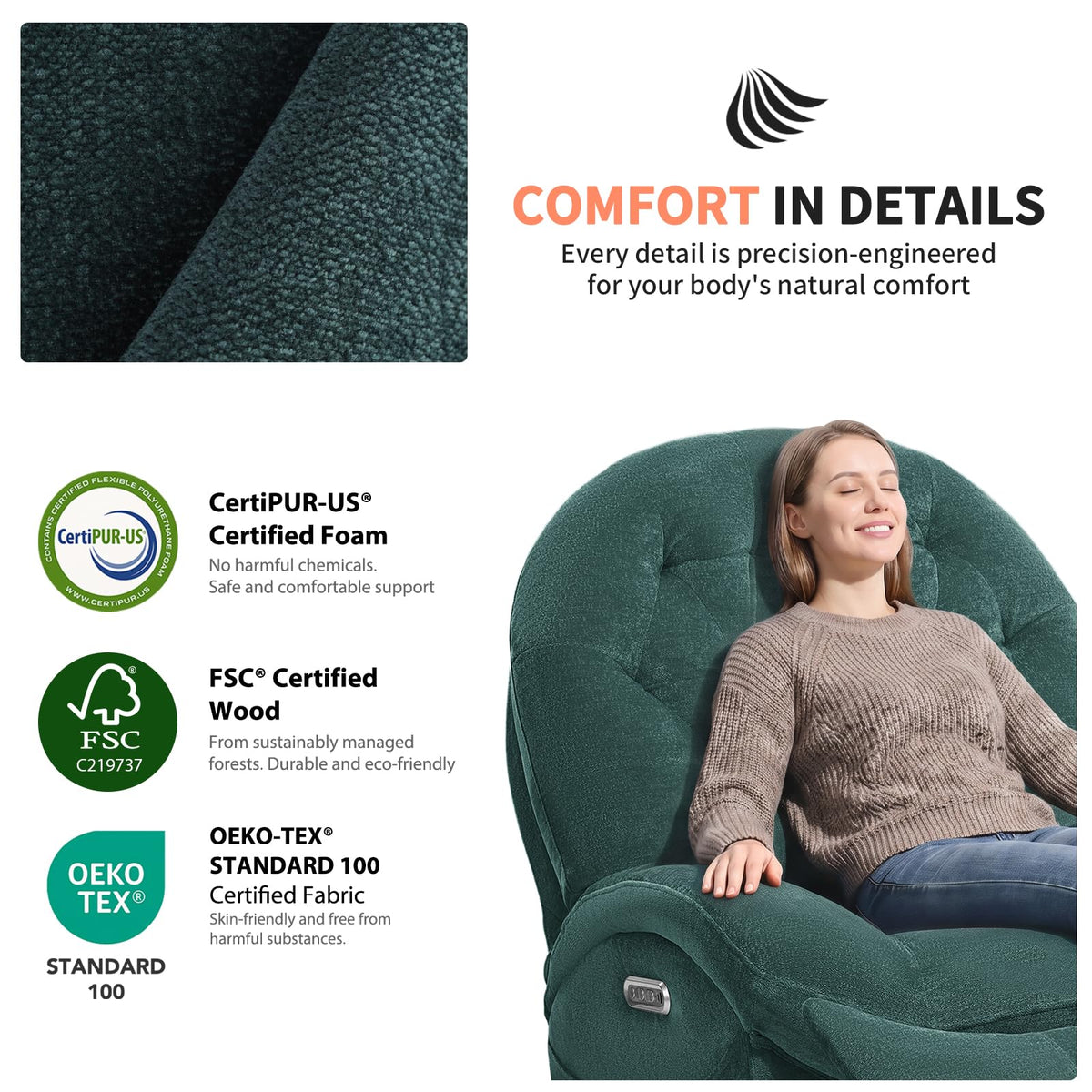 Green Power Swivel Rocker Recliner