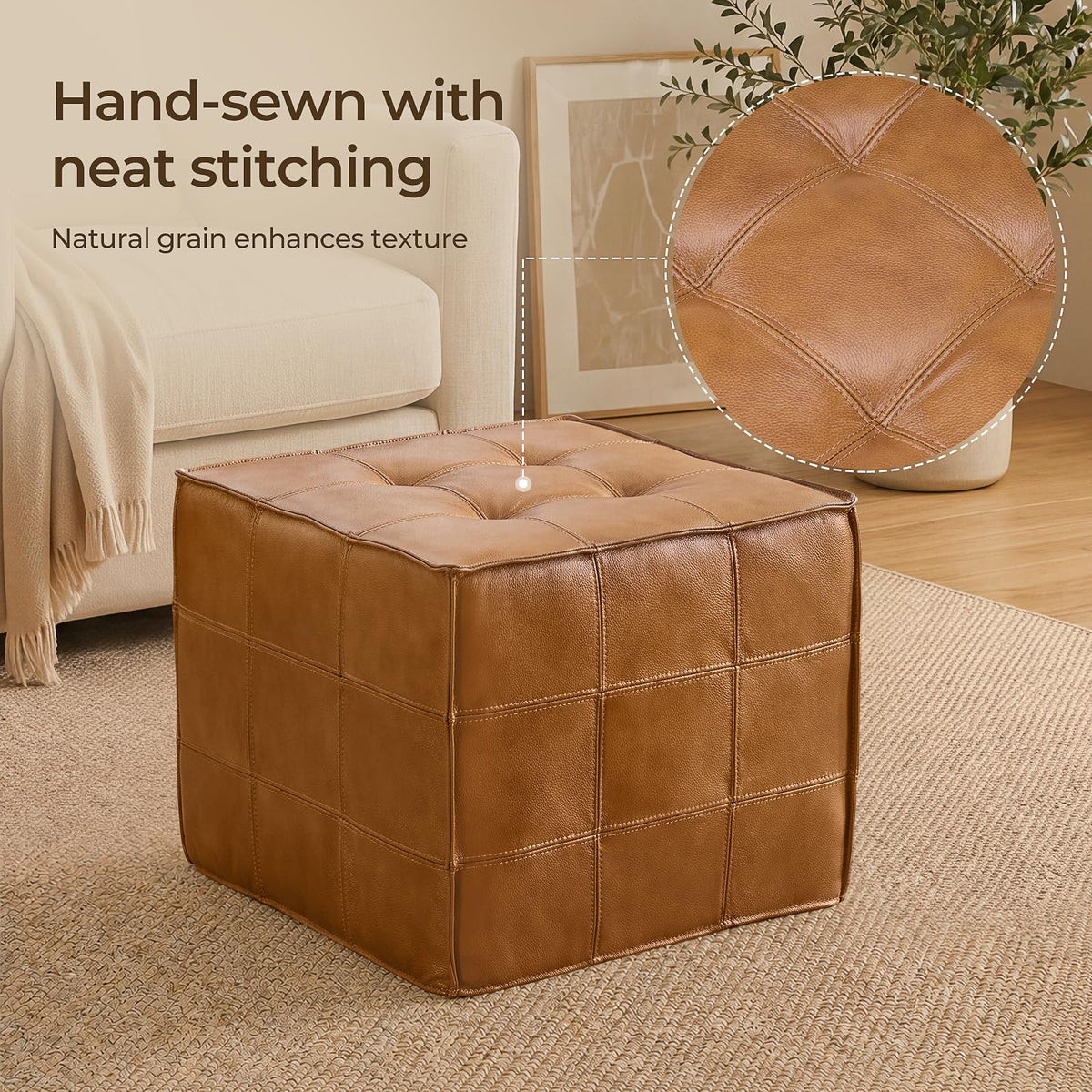 Square Leather Ottoman