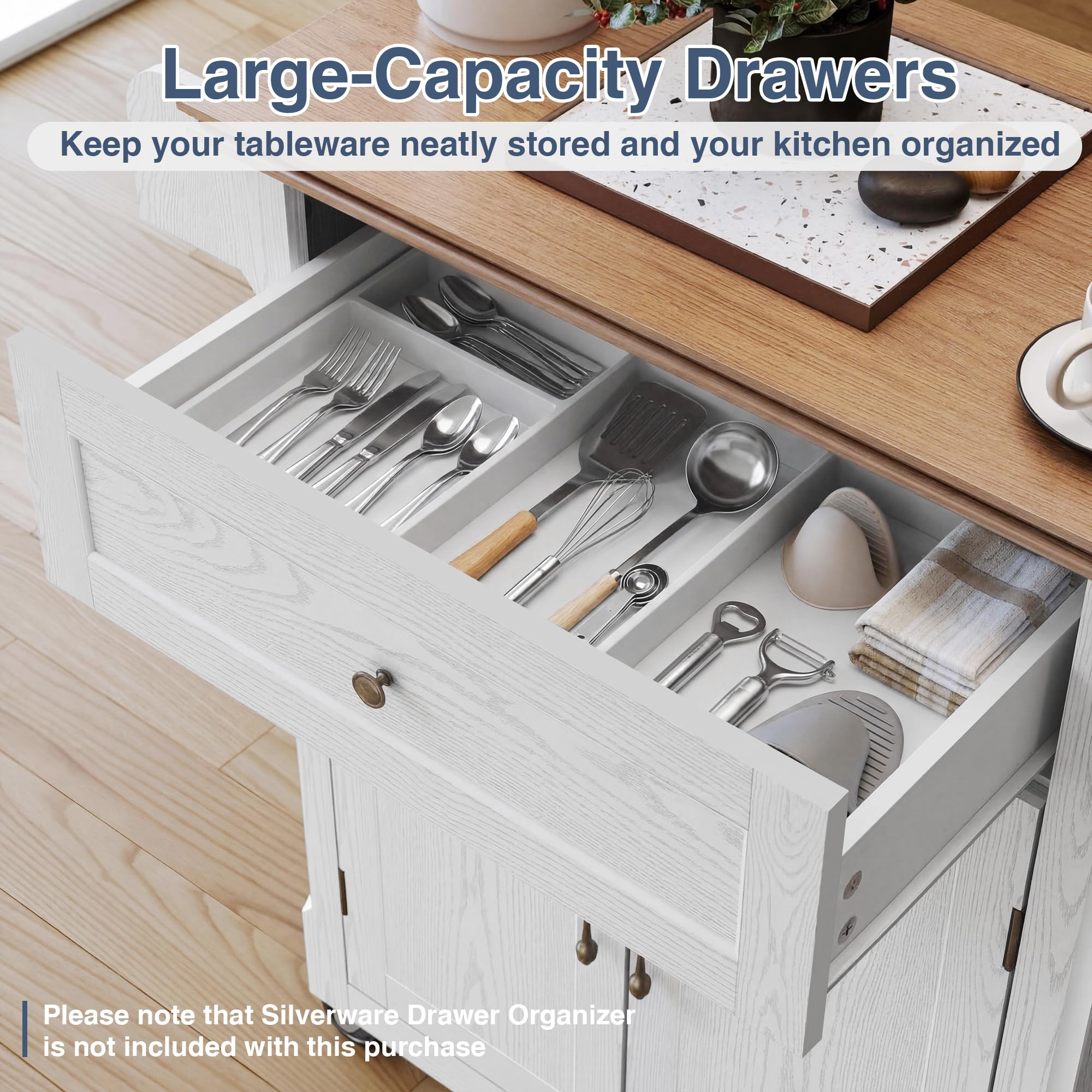 HLR 26'' Small Kitchen Island, Vintage Wood Rolling Kitchen Island Cart with Storage Cabinet and Drawer, Kitchen Cart on Wheels with Spice Rack & Towel Rack for Dining Room, White