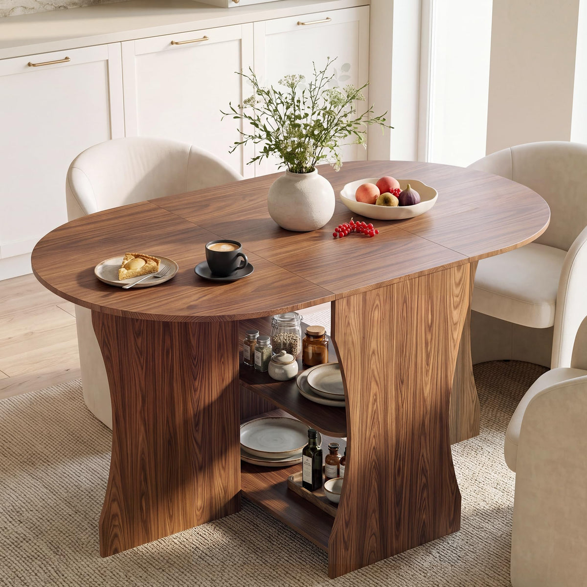Seang 31.5"–55" Extendable Dining Table for 4-6, Kitchen Table, Walnut