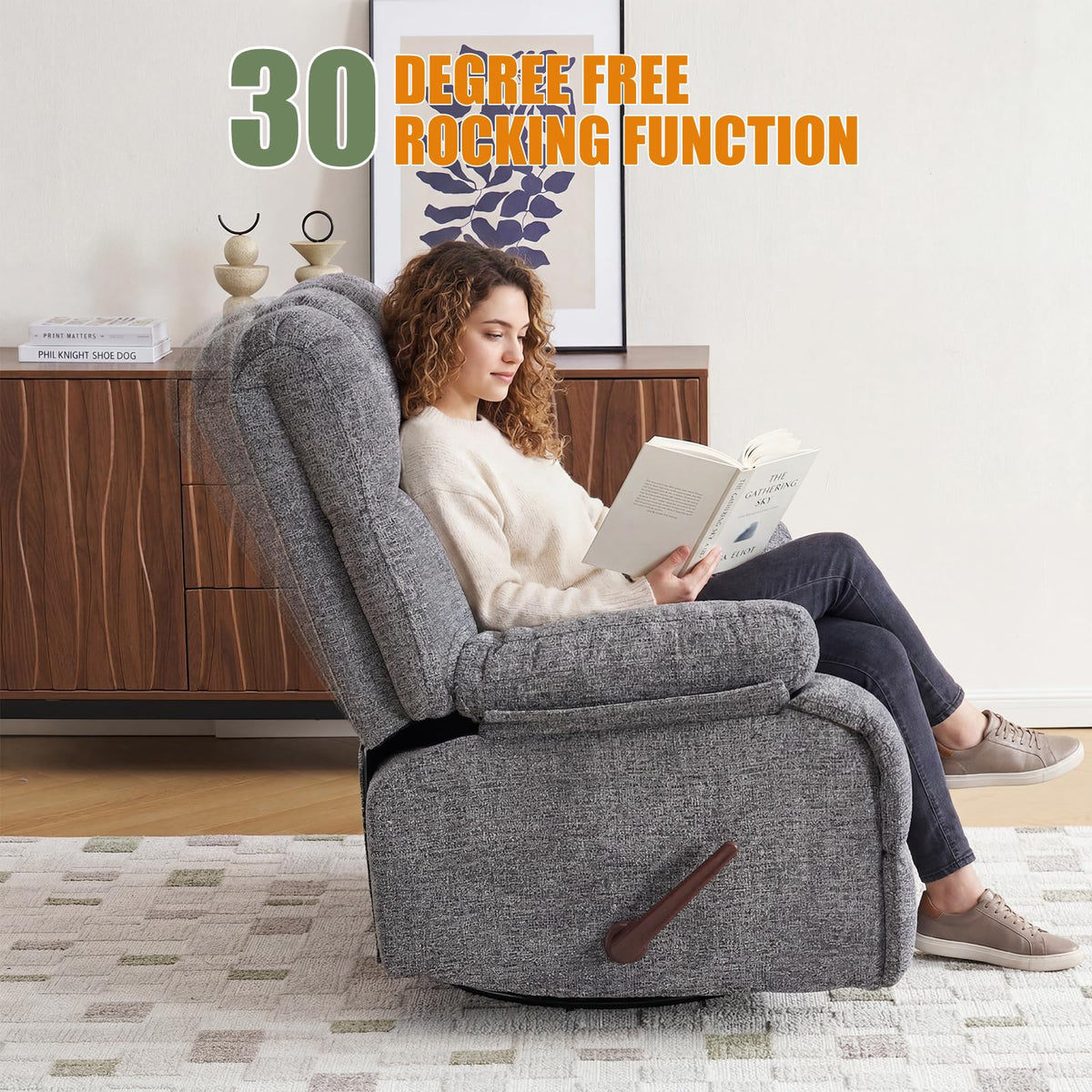 Oversized Swivel Rocker Recliner for Adult, Overstuffed Extra Wide Manual Recliner, Rocking Sofa Chair with Soft Padded Headrest and Armrest for Living Room,Chenille Grey
