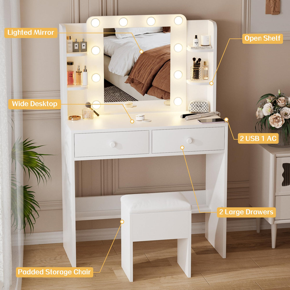 Makeup Vanity with Lighted Mirror