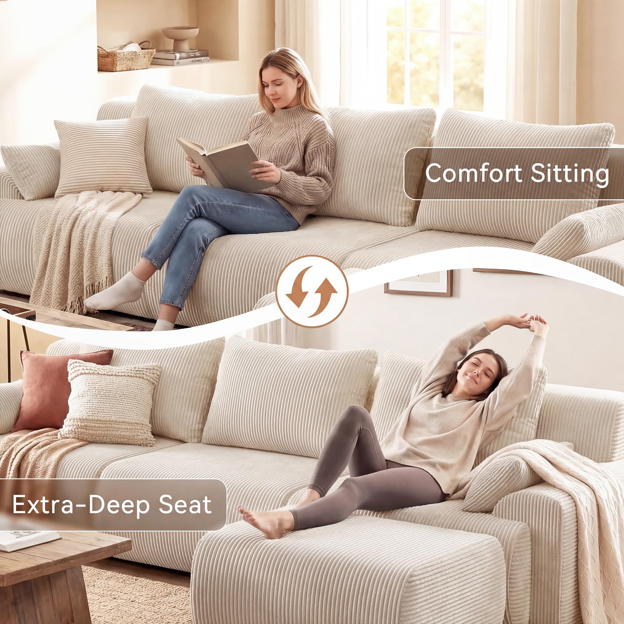 118" Modular Cloud Sectional Sofa with Ottoman