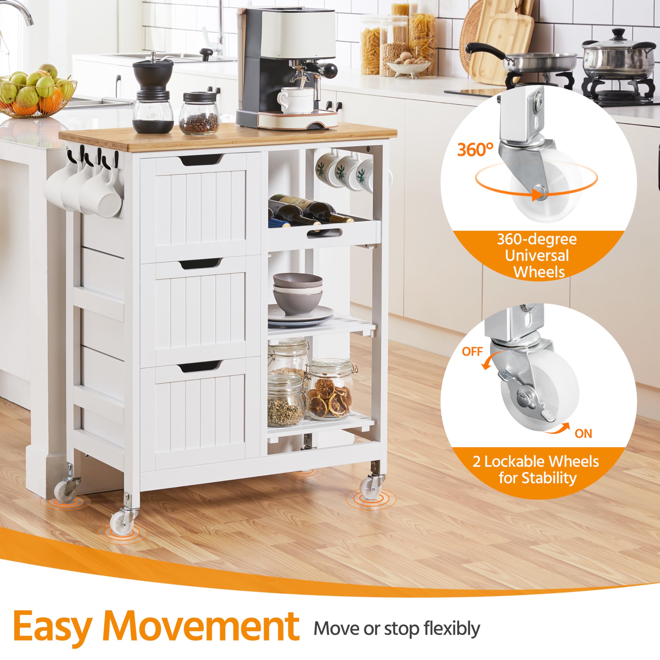 Rolling Kitchen Island Cart with Storage