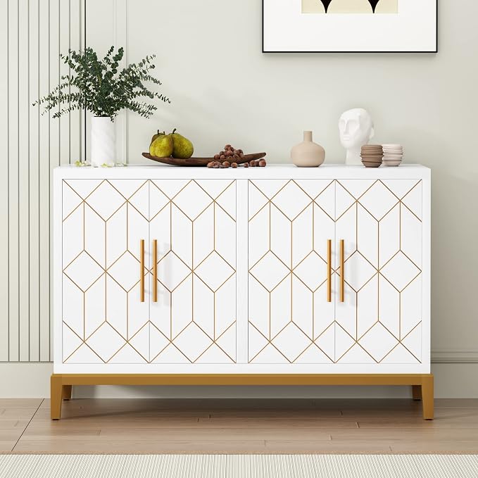 Green 4-Door Sideboard with Gold Trim