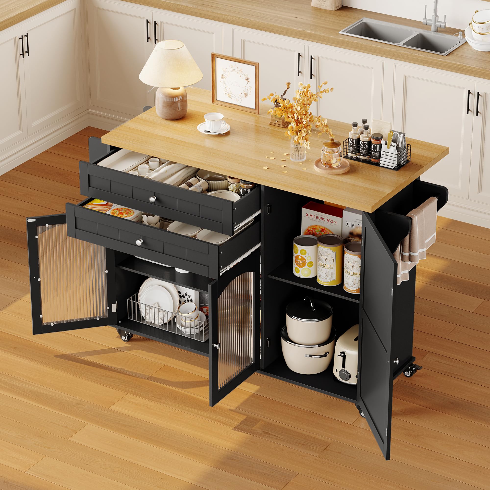 Rolling Kitchen Island Cart with Drop Leaf Countertop