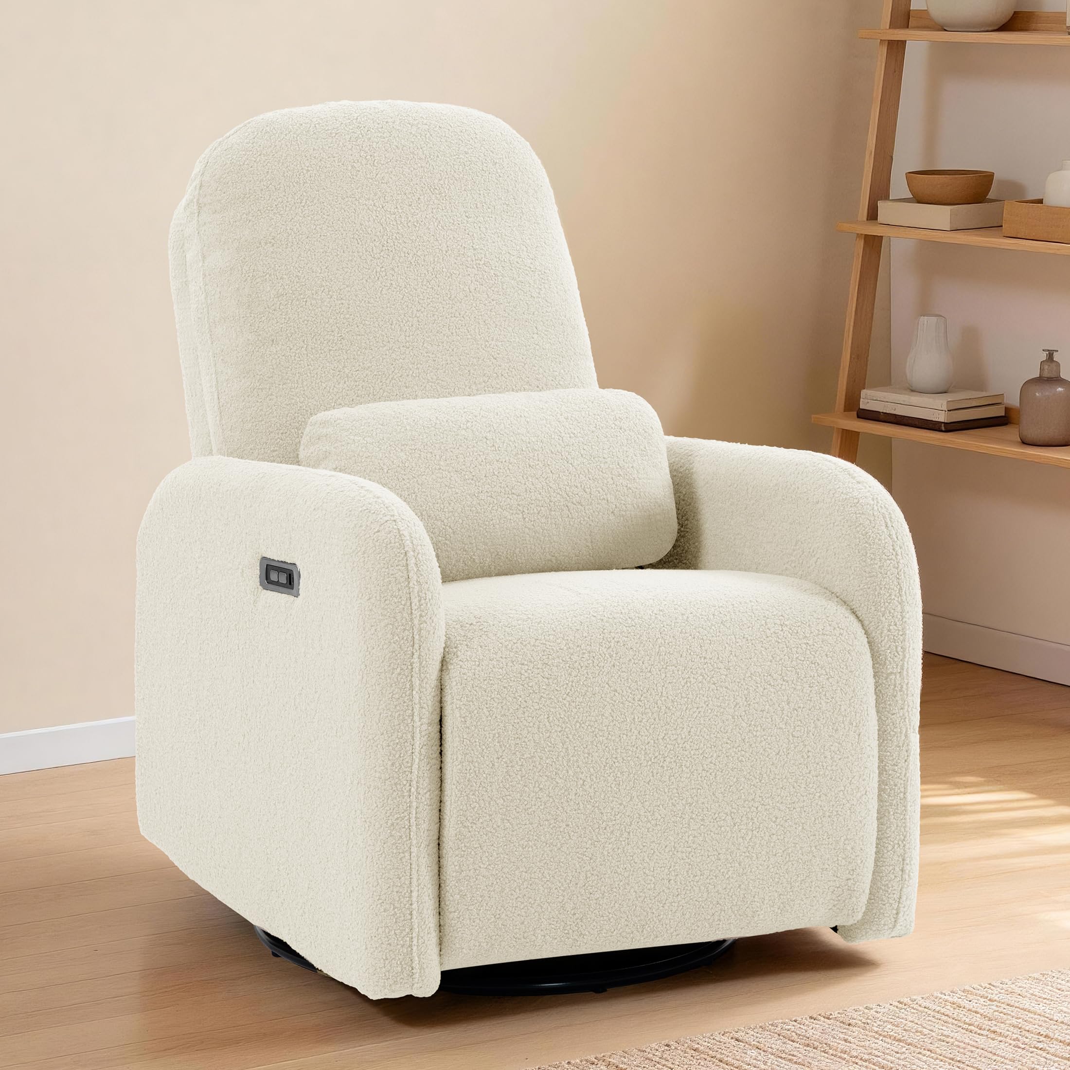 Culect 270 Swivel Rocker Recliner Chair, Ladies Electric Power Recliner for Small Spaces, Nursery and Apartment, Beige Plush