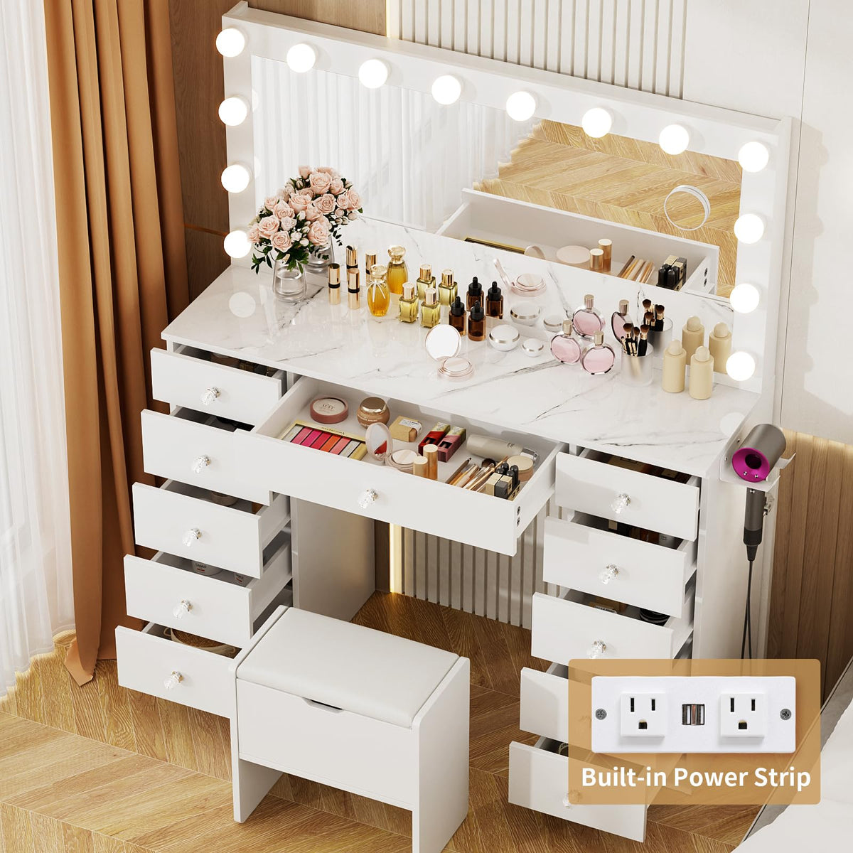 VOWNER Vanity with Lighted Mirror - 46" Makeup Vanity Desk with 11 Drawers