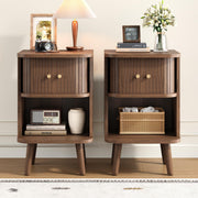 Fluted Nightstand with Charging Station & Sliding Tambour Door