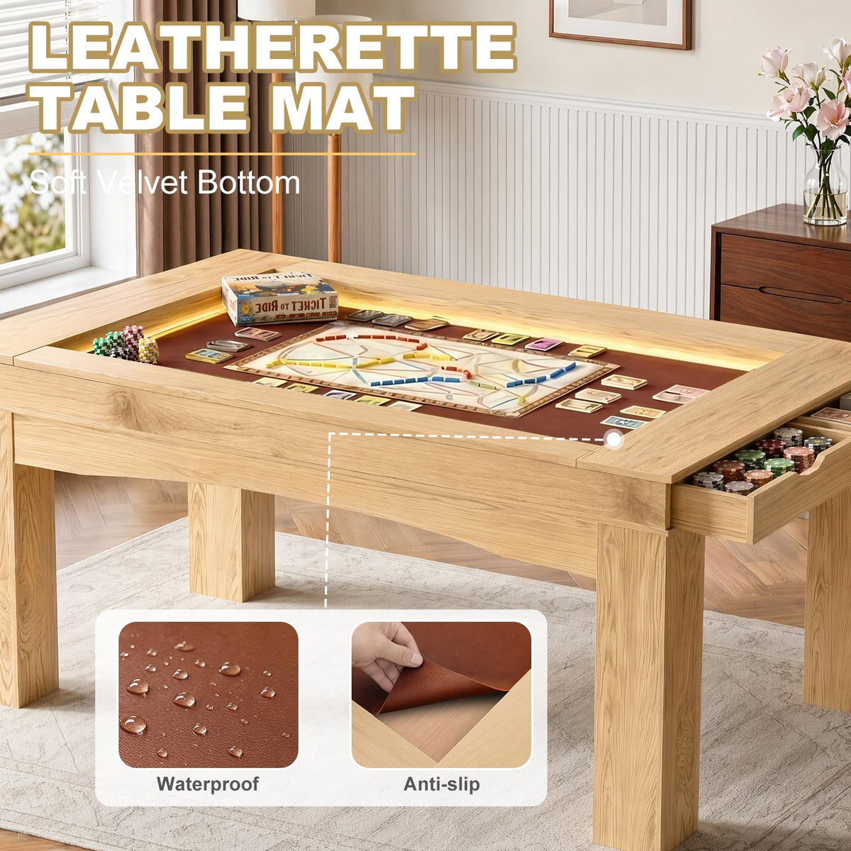 Zevemomo Board Game Table for 4-6 Players, 2-in-1 Gaming Dining Table