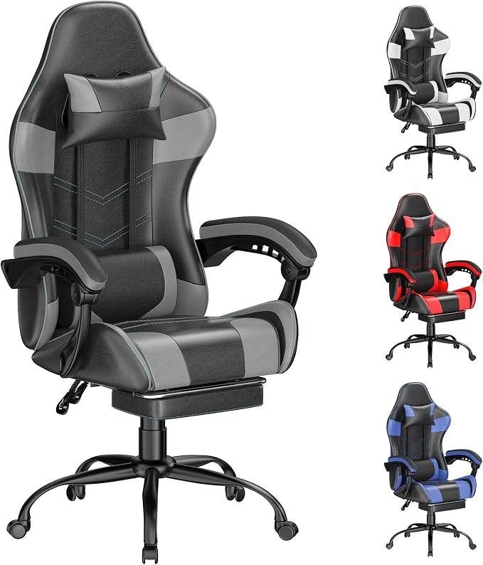 Blue Gaming Chair with Footrest
