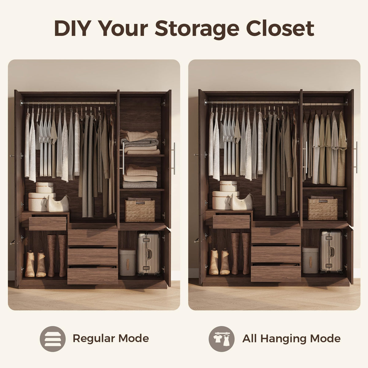 Walnut 5-Door Wardrobe Armoire