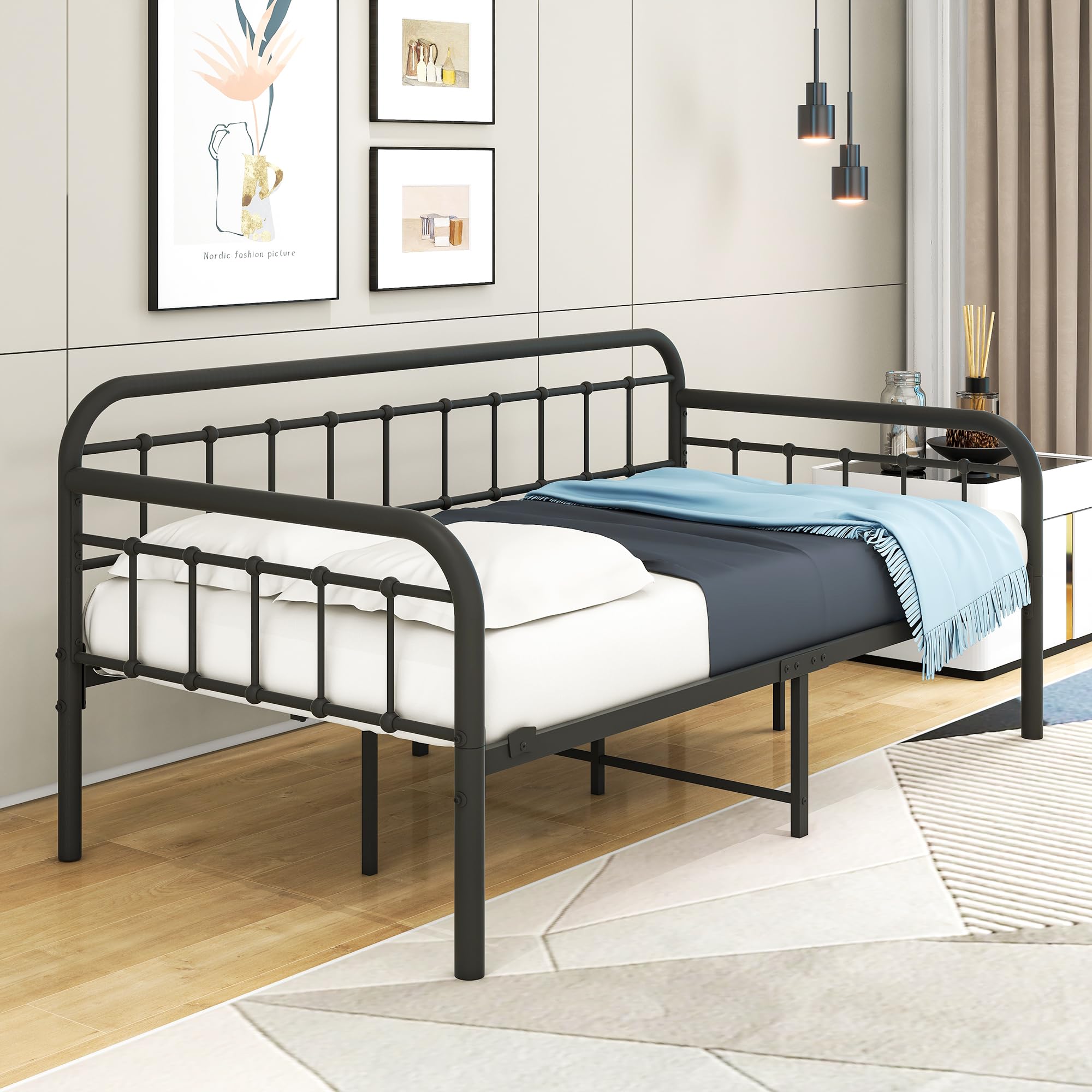 Twin Metal Daybed Frame with Heavy Duty Slats