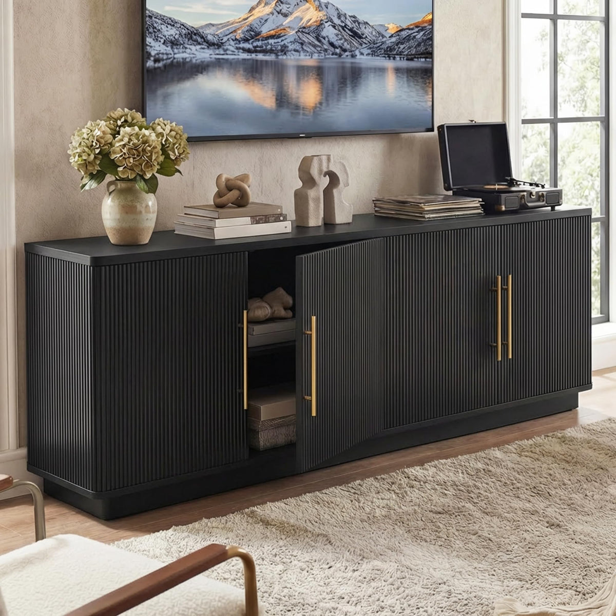 Fluted TV Stand with Storage