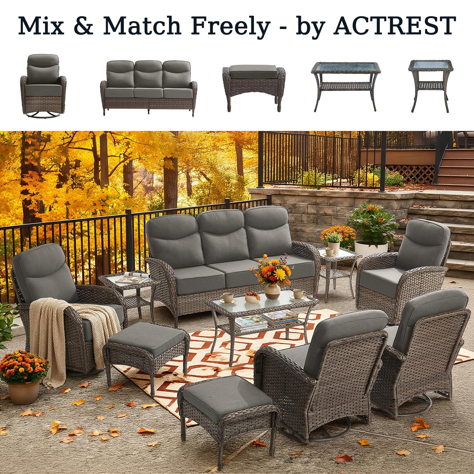 Outdoor Wicker Ottoman Footrest Set of 2