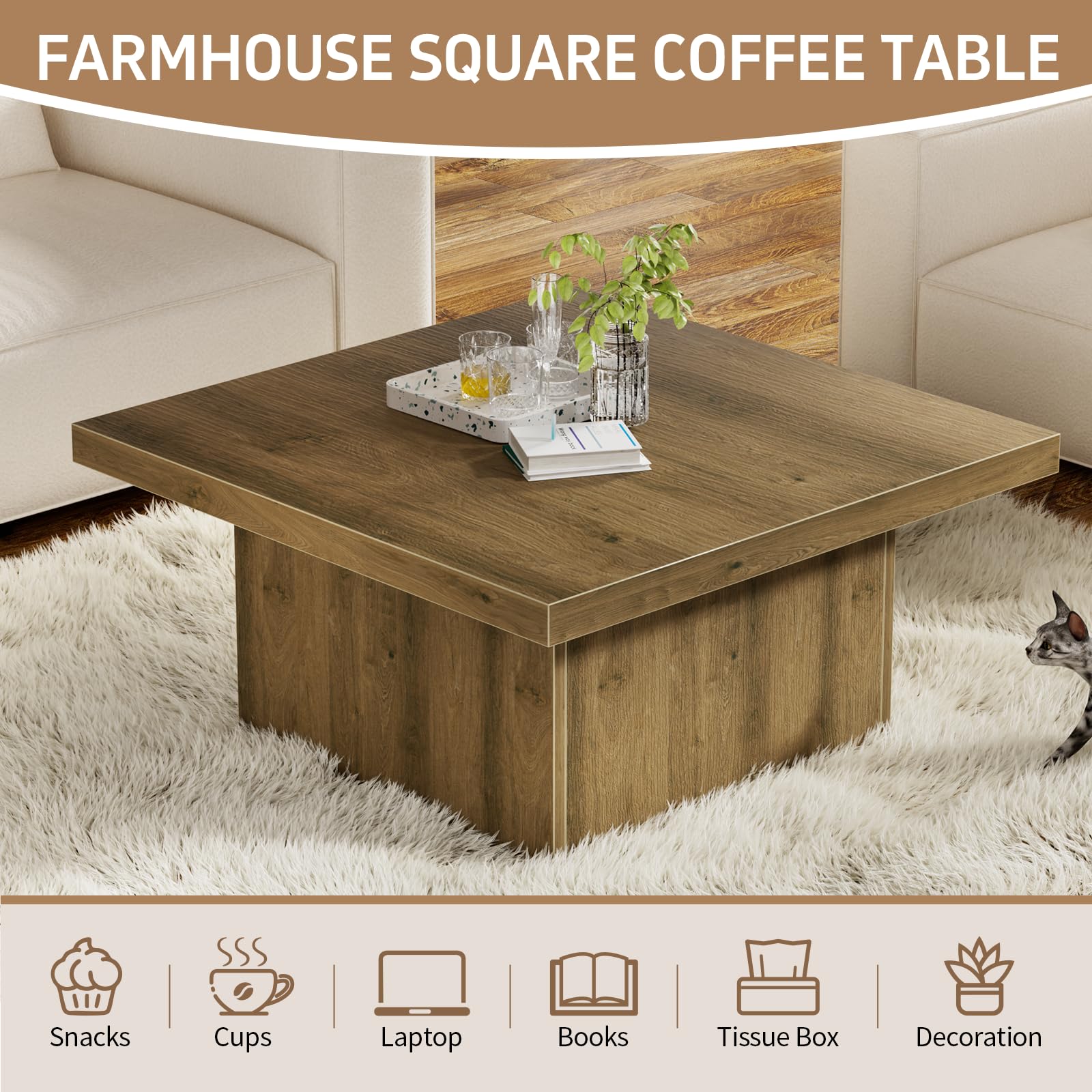 Square Wood Coffee Table 35.4"