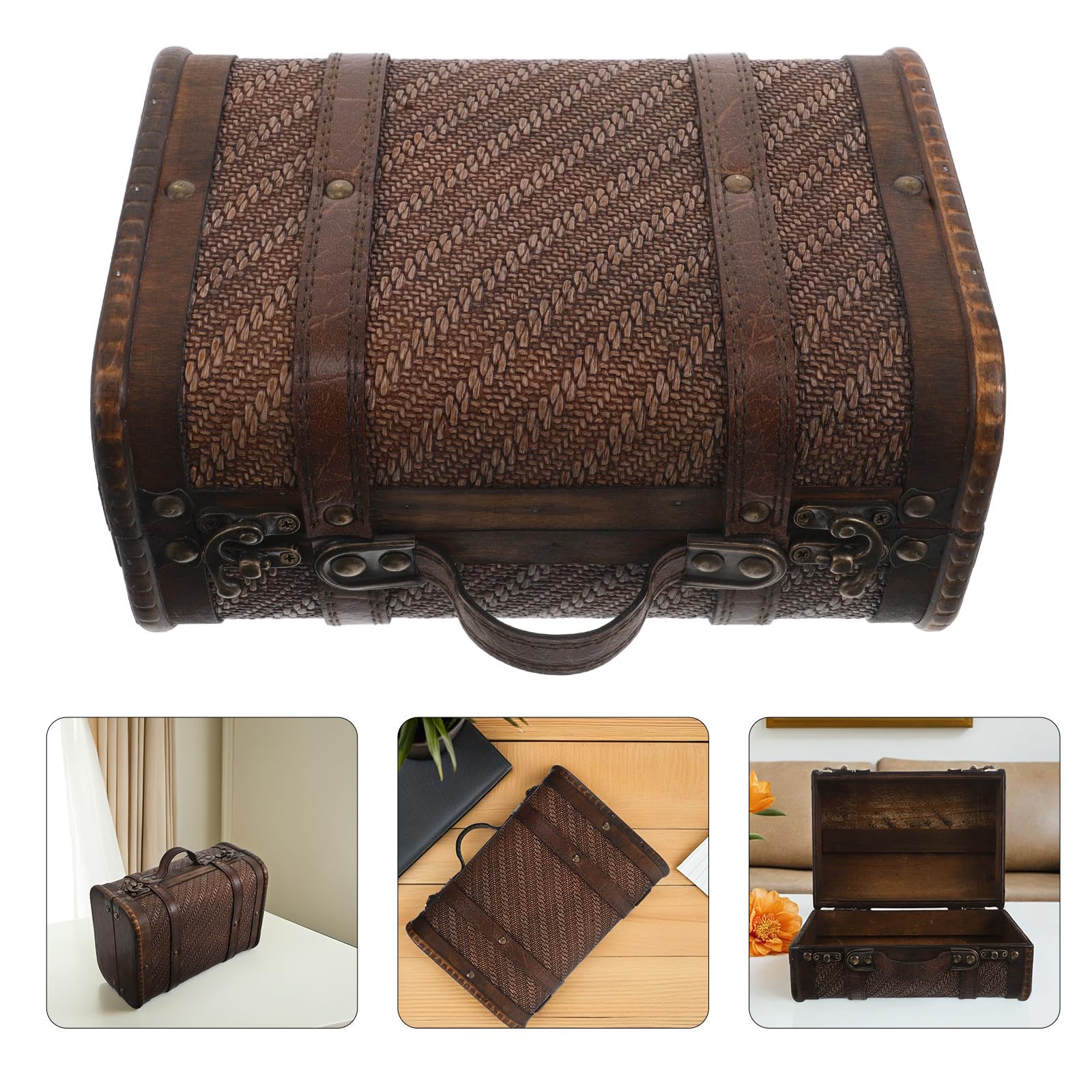 Vintage Wooden Storage Box with Handle