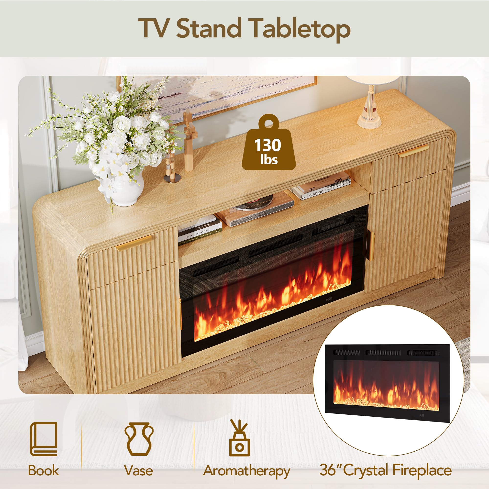 70" Fluted Fireplace TV Stand with Storage