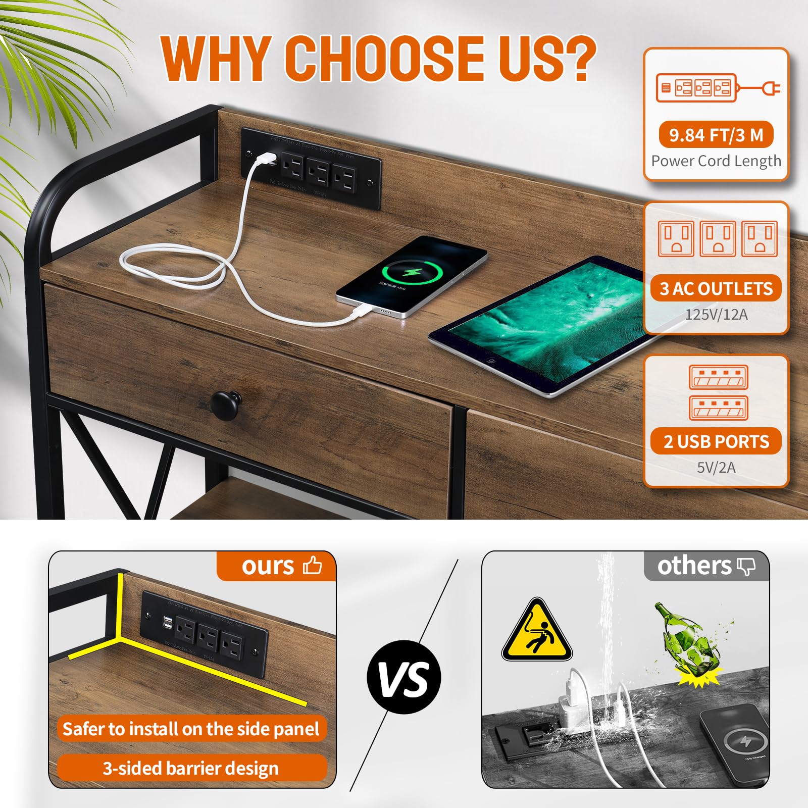 Console Table with USB Ports & Storage Shelves