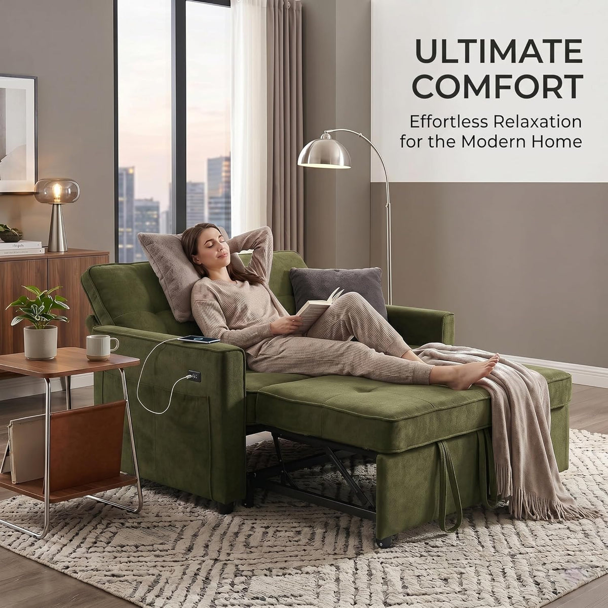 3-in-1 Sleeper Loveseat with USB