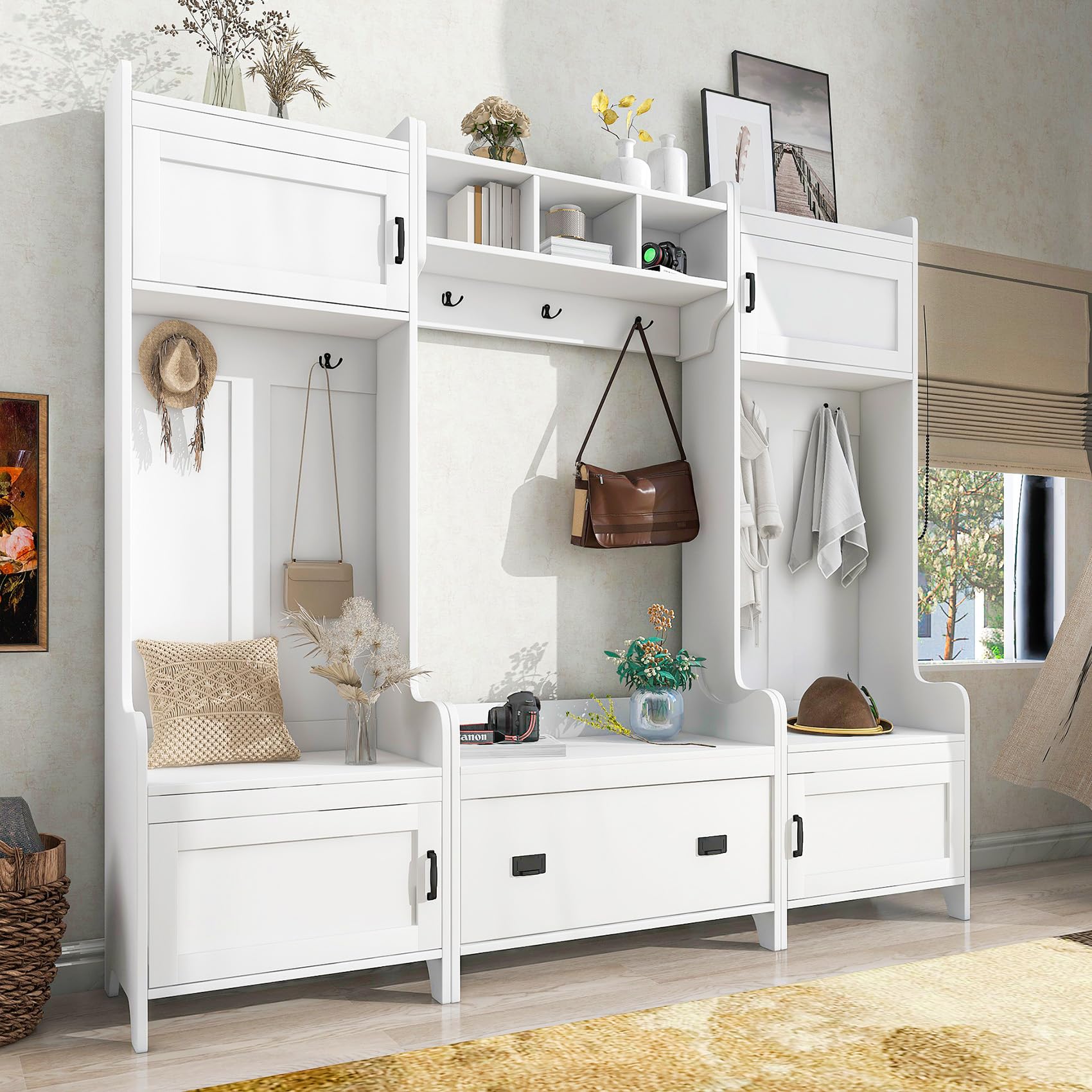 Entryway Hall Tree with Bench and Shoe Storage