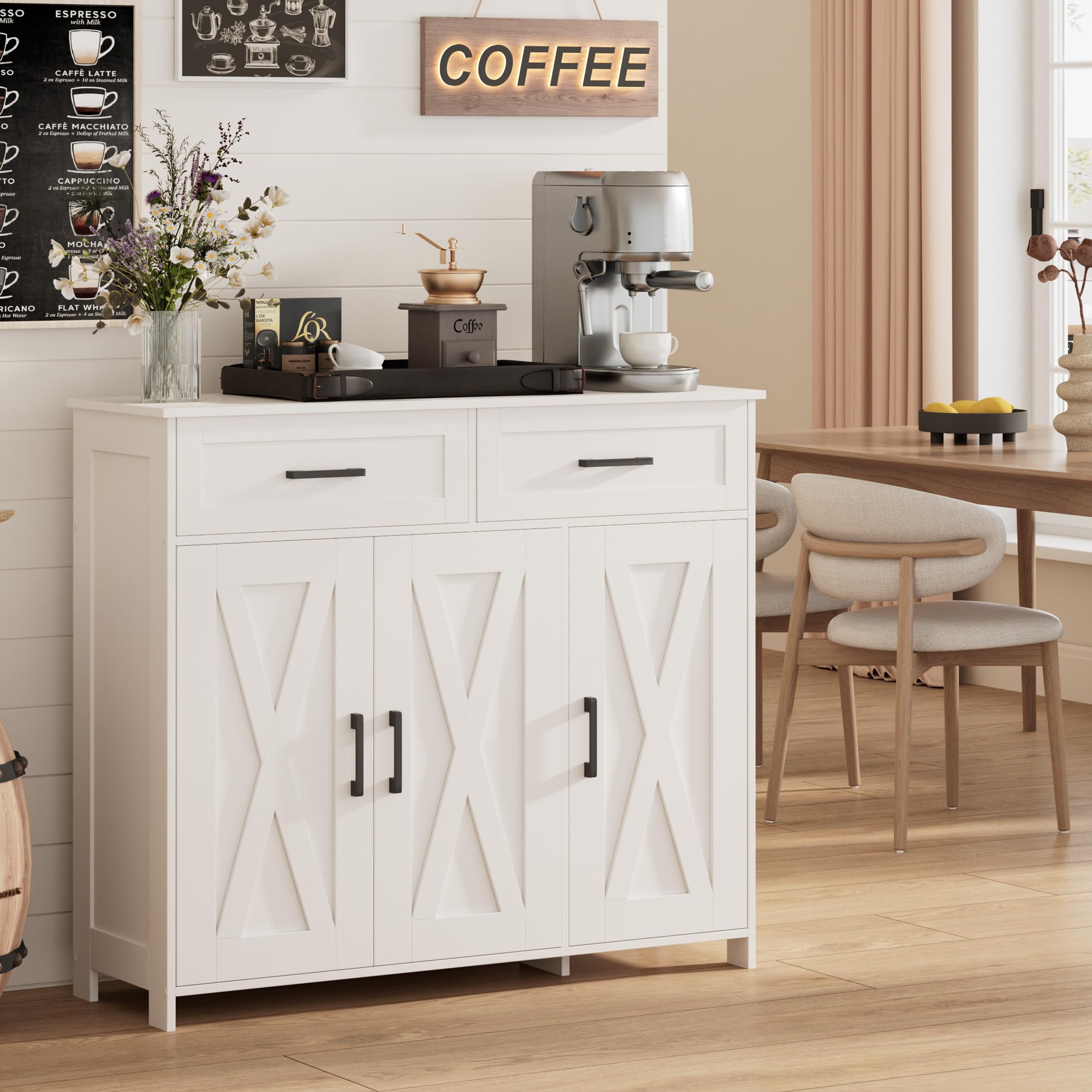 Farmhouse Sideboard Buffet Cabinet with Drawers & Doors