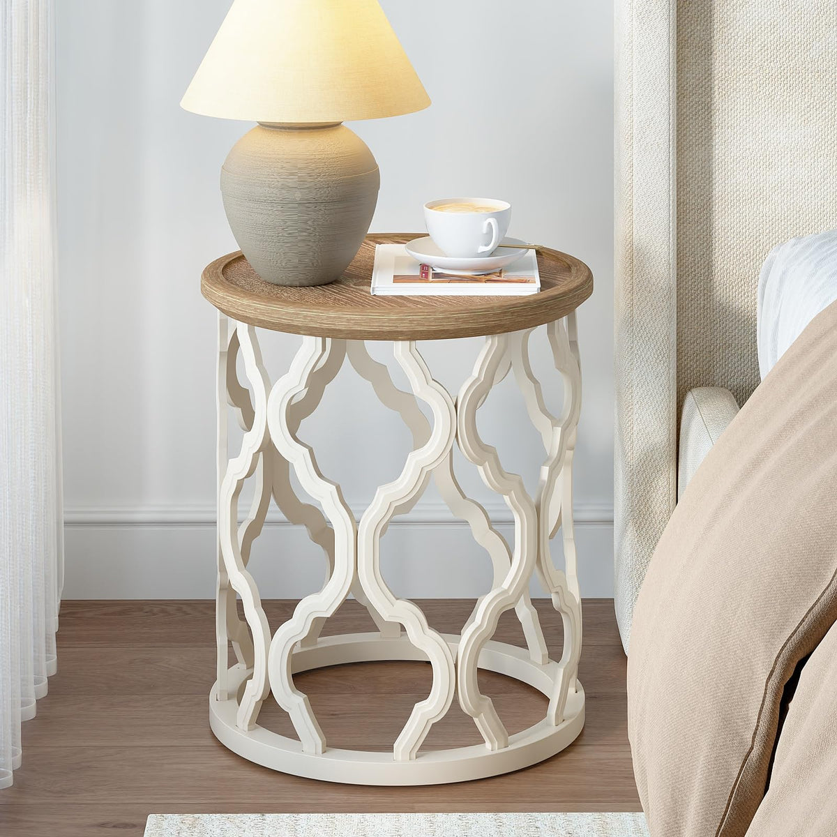 Round Farmhouse Tray Side Table