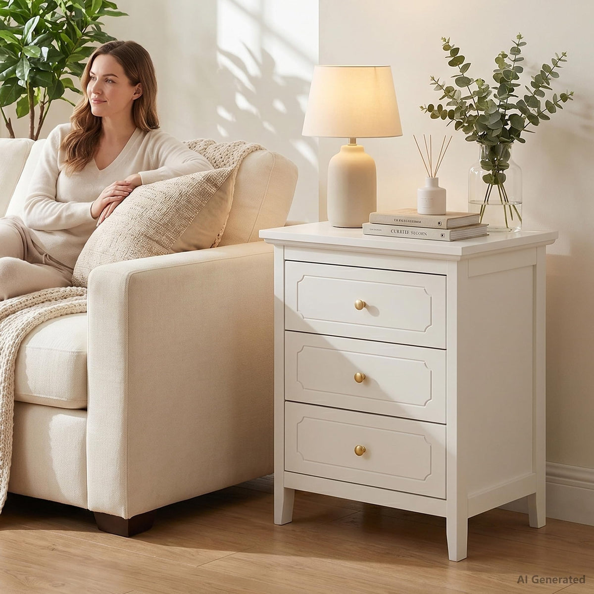 White 3-Drawer Nightstand