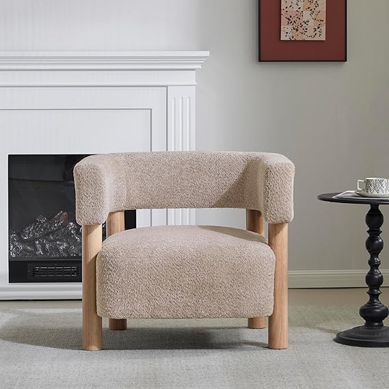 Low Profile Accent Chair with Boucle Fabric Cushion