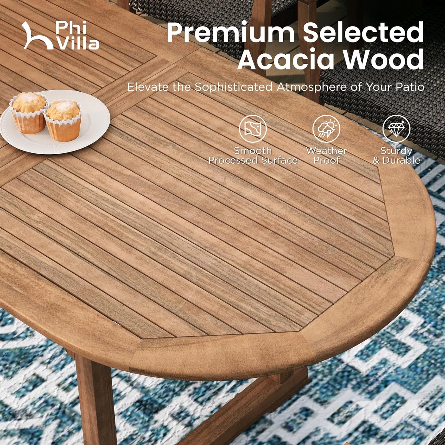 Extendable Acacia Wood Outdoor Dining Set