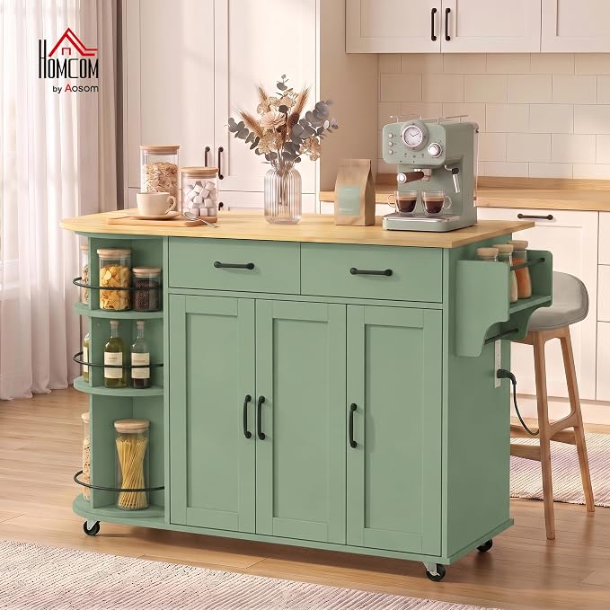 Sage Green Rolling Kitchen Island
