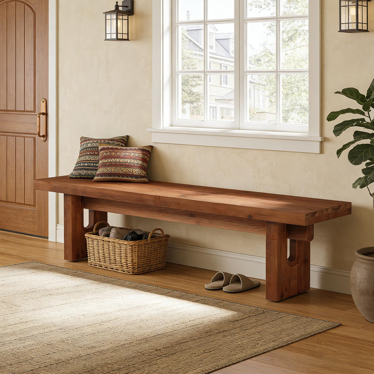 Solid Wood Farmhouse Dining Bench