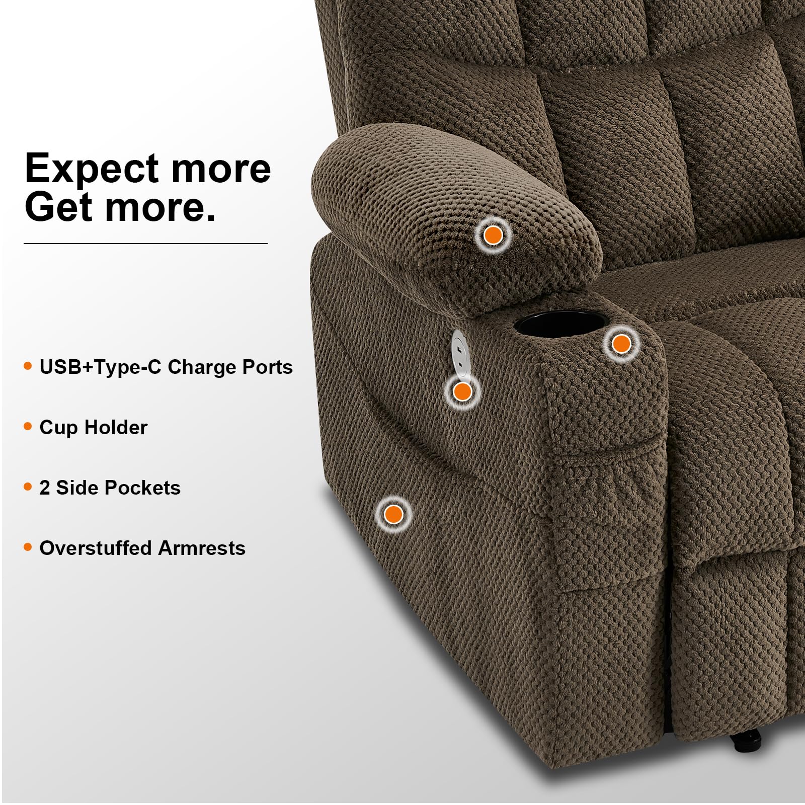 Syrhrei Dual Motor Extra Wide Power Lift Chair for Elderly, Infinite Position, 170° Lay Flat, Heavy Duty Lift Recliner Chair for Big and Tall with Extended Footrest(Plush Flannel,Brown)